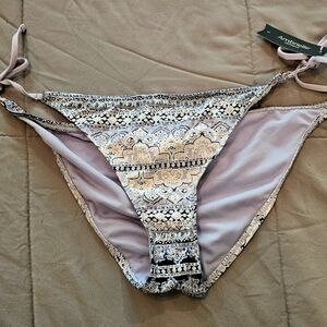 NWT AMBRIELLE Tie Bikini Bottom Shimmer Boho Print Purple Silver Pink Large